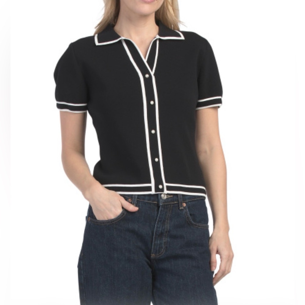 Bailey/44 Black and White Sculpt Ribbed Knit Top